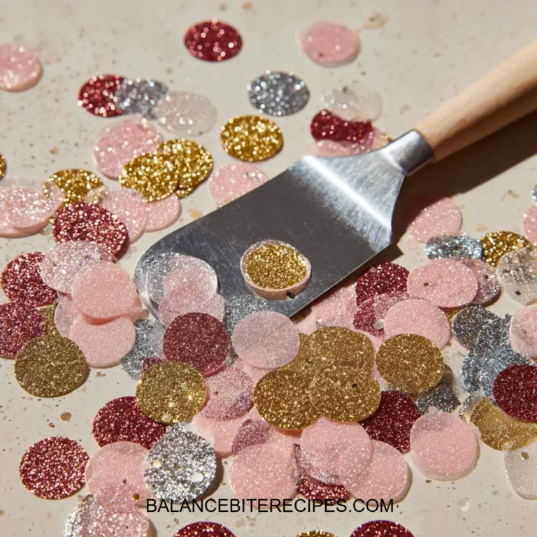 Colorful gelatin sequins used in a light dessert dish