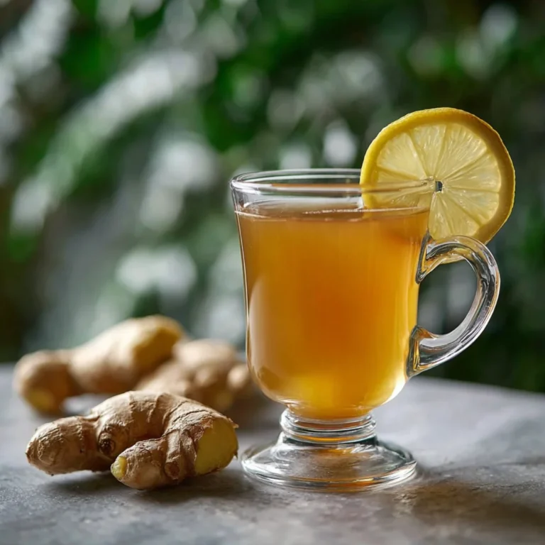 A refreshing glass of Simple Canaan Honey Drink with honeycomb and herbs.